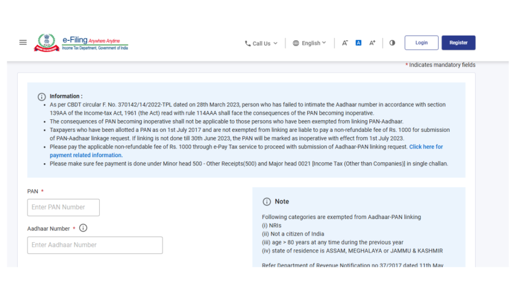 pan aadhaar link online status